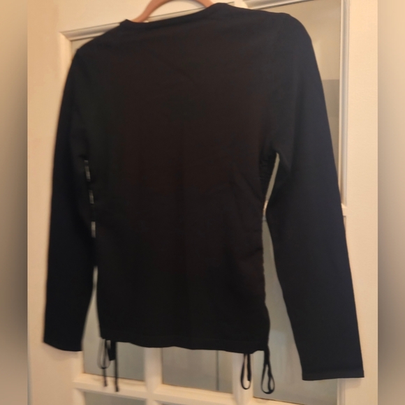 Aleeza Elegant Black Oliva Sweater with Gold Pin Accents & Cinched - Picture 3 of 7